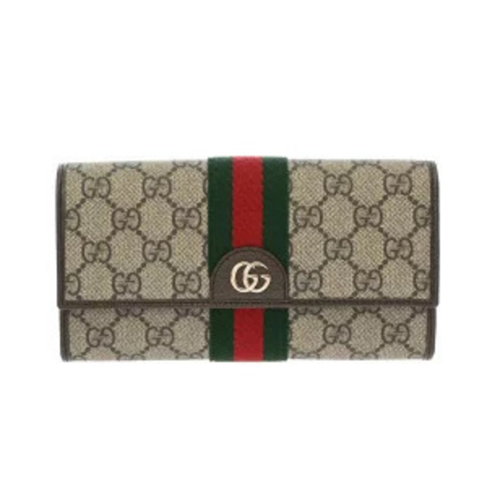 Gucci Ophidia Continental Wallet Beige Cream Ebony Brown GG Canvas Leather Long